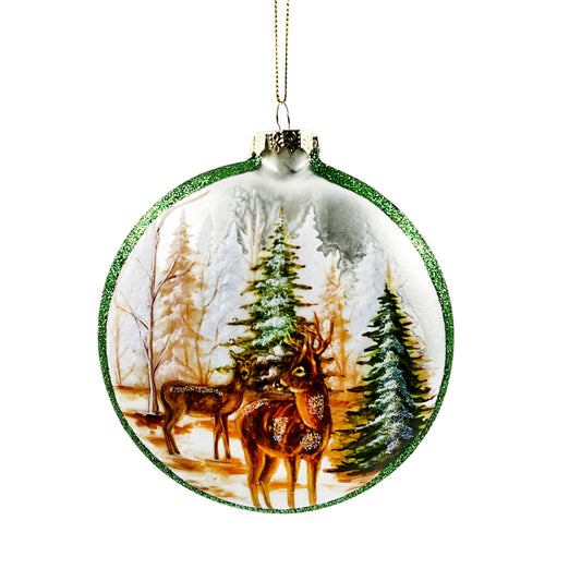 Winter Deer Glass Disc Ornament