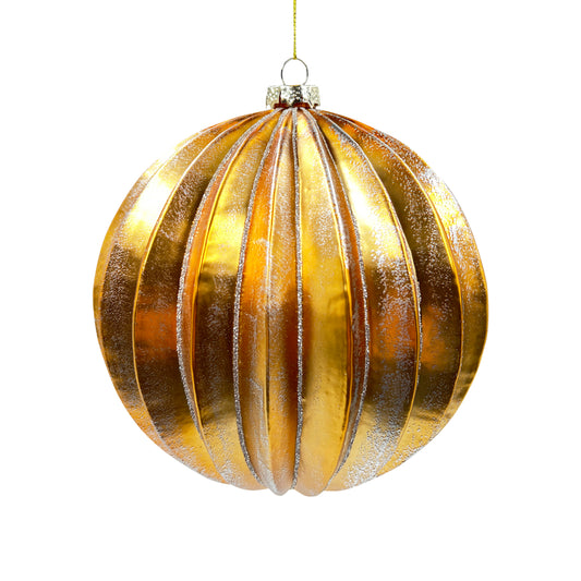 Ribbed Matte Gold Glass Ball Ornament