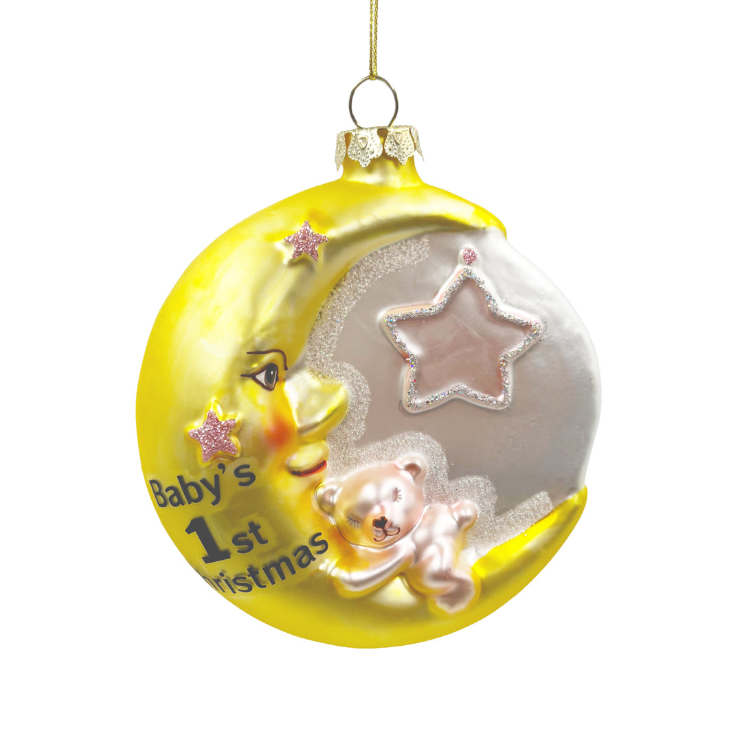 Moon-Shaped Baby's First Christmas Ornament Pink