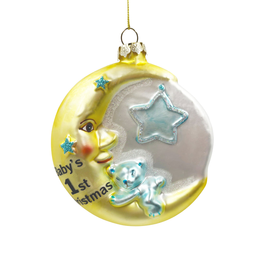 Moon-Shaped Baby's First Christmas Ornament Blue