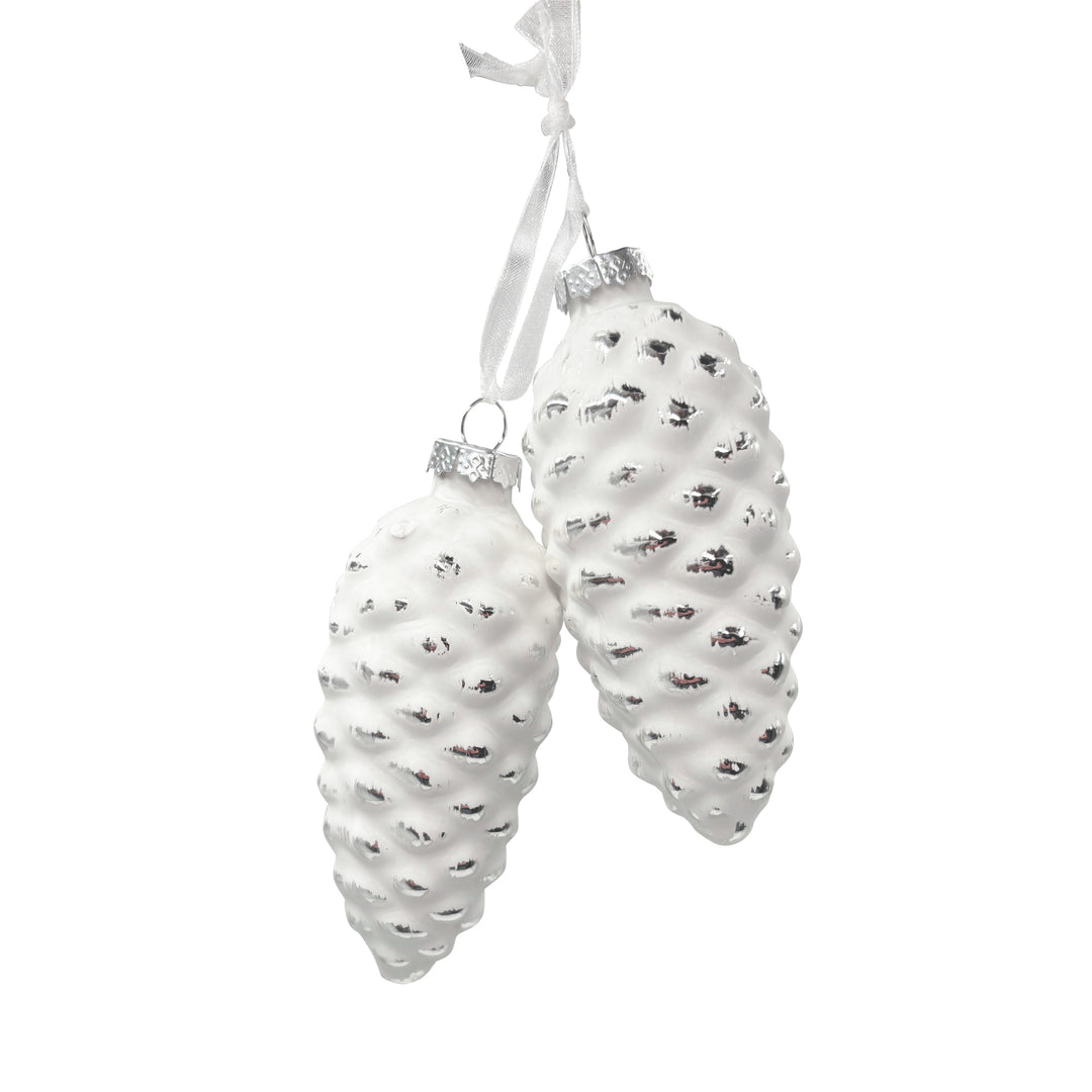 White Glass Double Pinecone Ornament