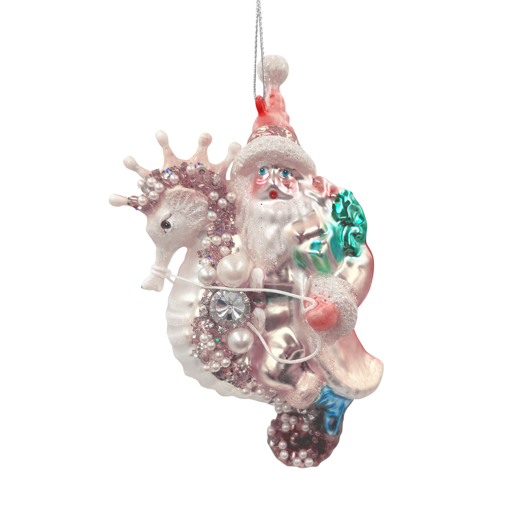 Glass Santa on Seahorse Ornament