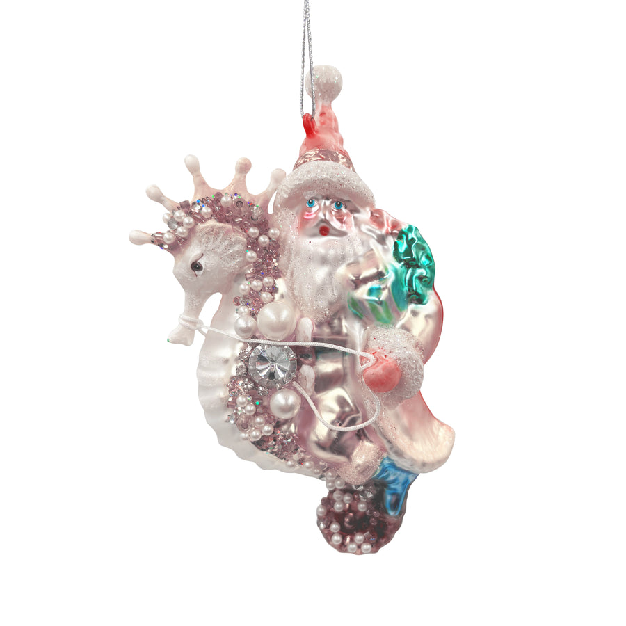 Glass Santa on Seahorse Ornament