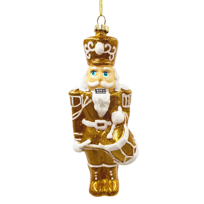 Gold and White Nutcracker Ornament Playing a Drum