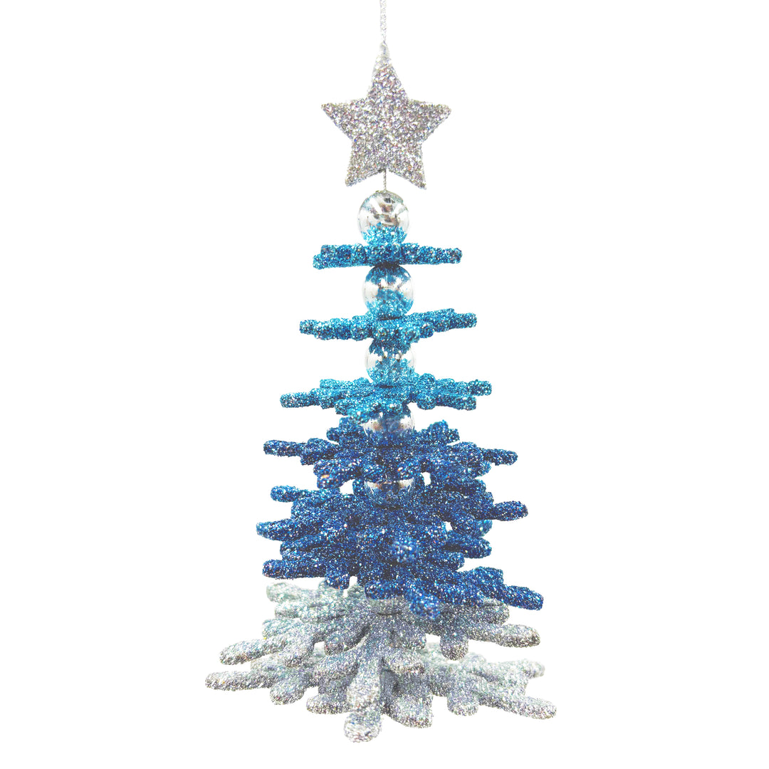Glittered Snowflake Tree Ornament Blue to White