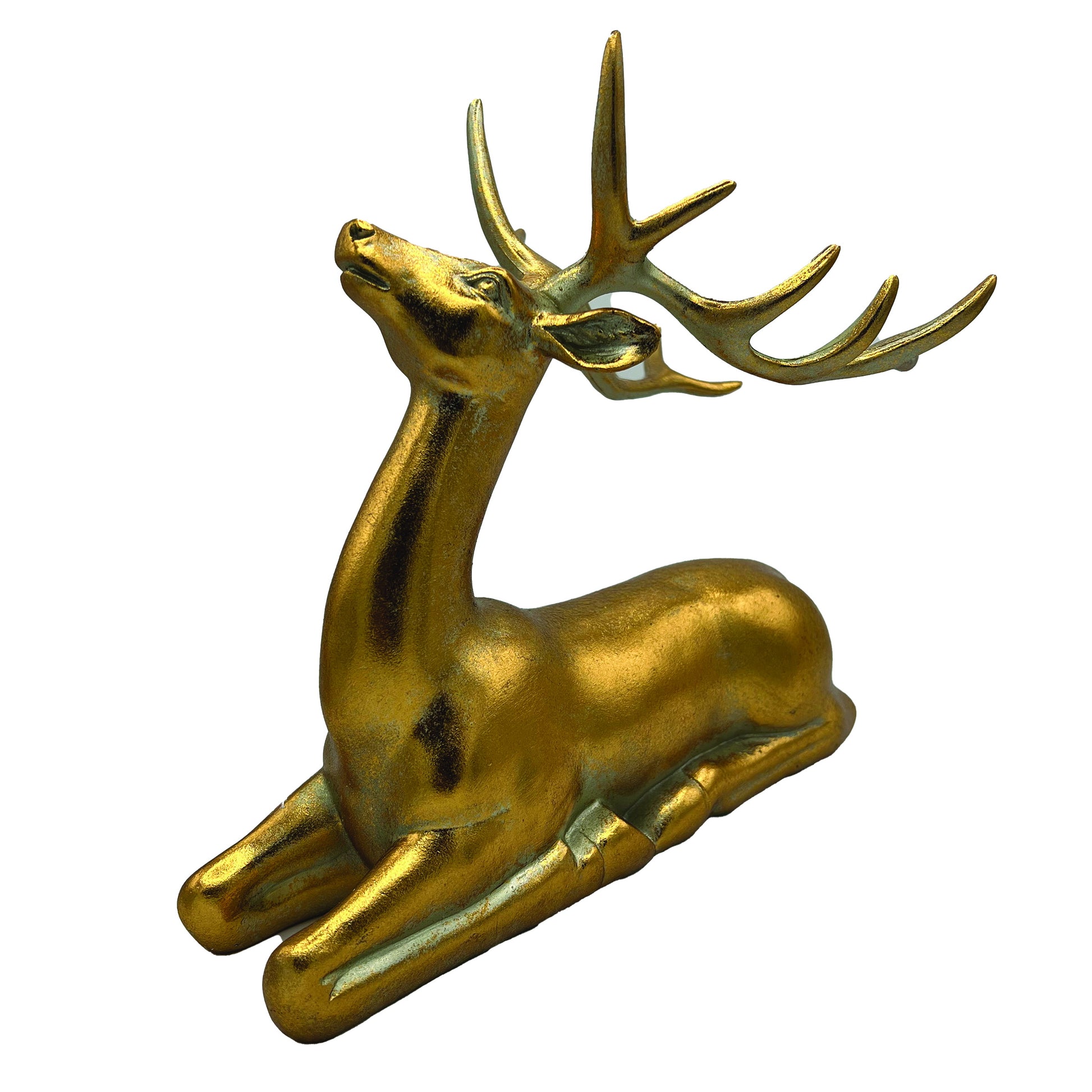 Resin Gold Laying Deer 9"