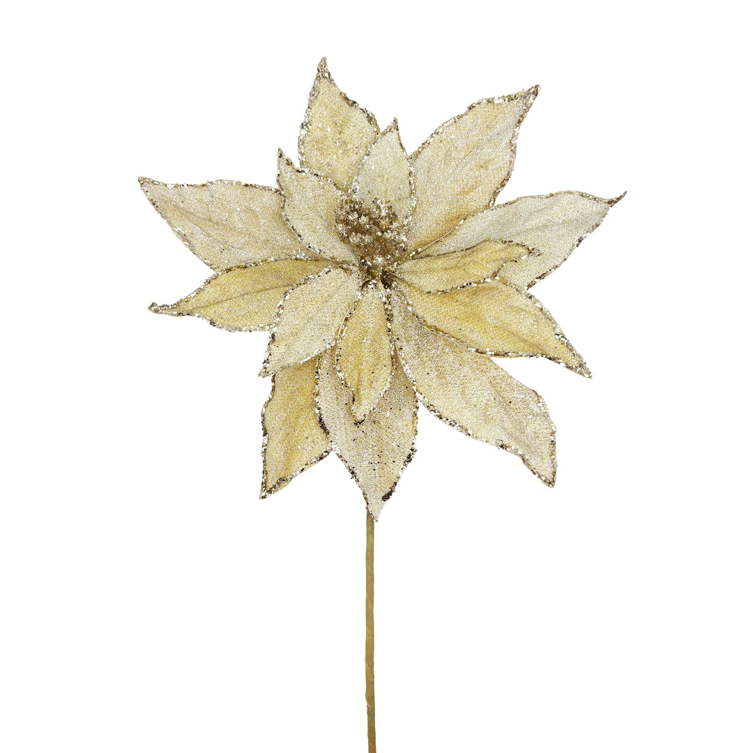 Gold Glittered Poinsettia Stem
