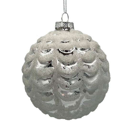 Silver Ripple Glass Ball Ornament