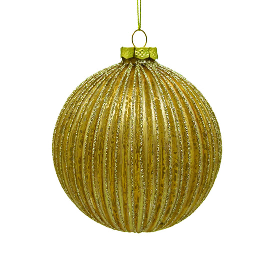 Striped Glass Ball Ornament - Yellow or Green Gold