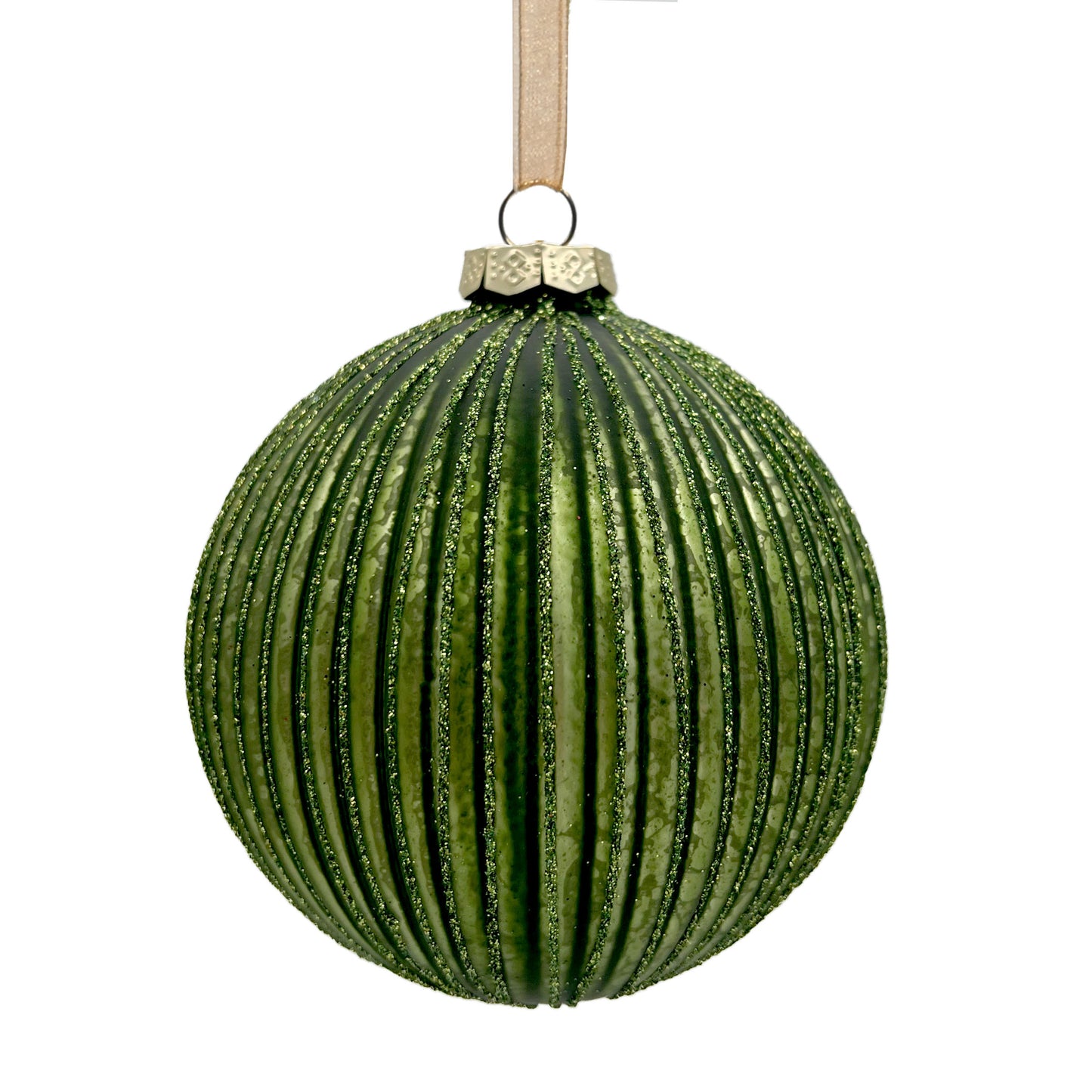 Striped Glass Ball Ornament - Yellow or Green Green