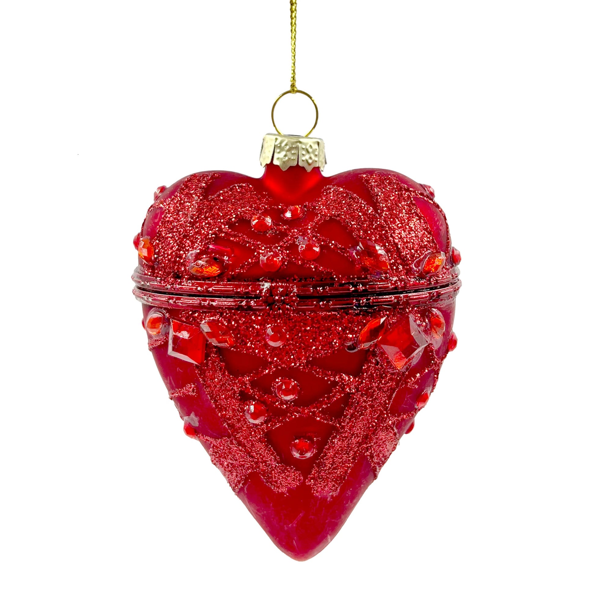 Red Glass Heart Locket Box Ornament Red Gemstones