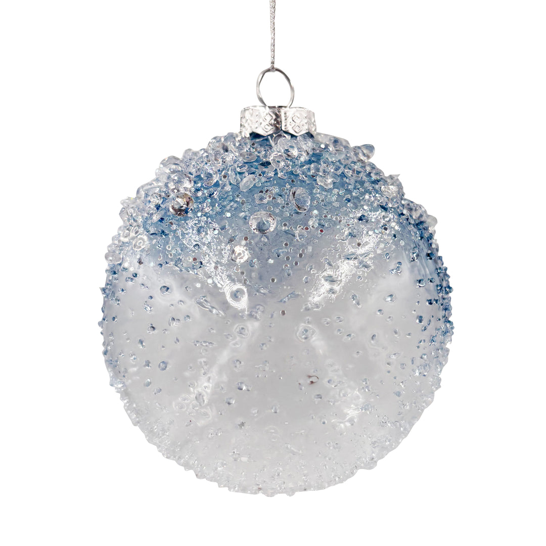 Glittered Glass Blue Ball Ornament