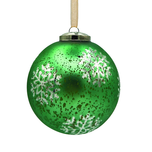 Matte Green Snowflake Glass Ball Ornament