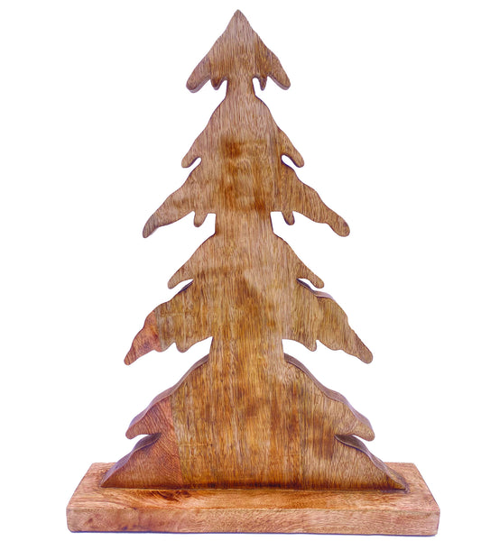 Natural Wood Carved Tabletop Fir Tree 18"