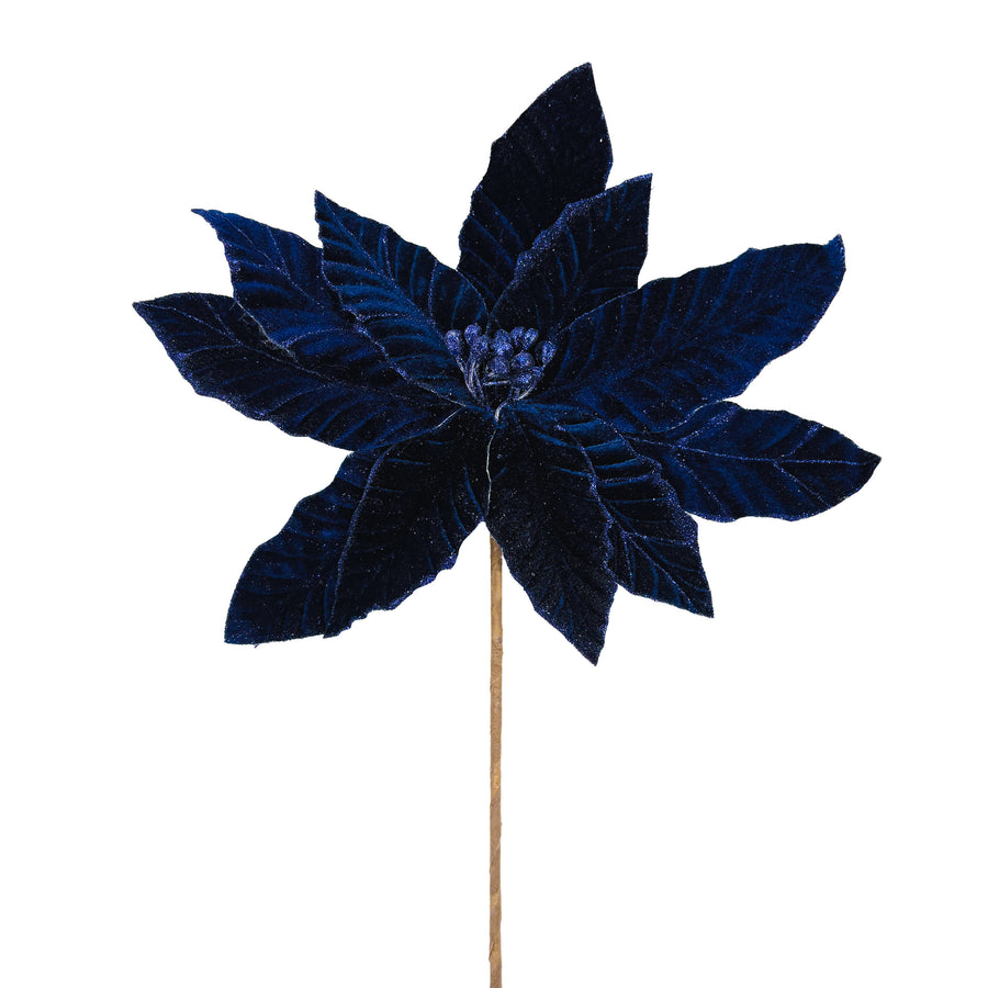 Dark Blue Velvet Poinsettia Stem