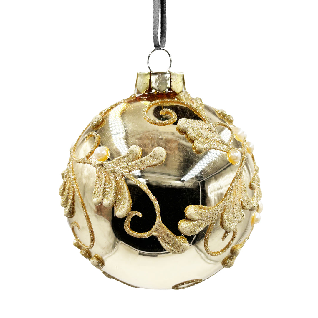 Gold Floral Finial Ornament 5" Ball