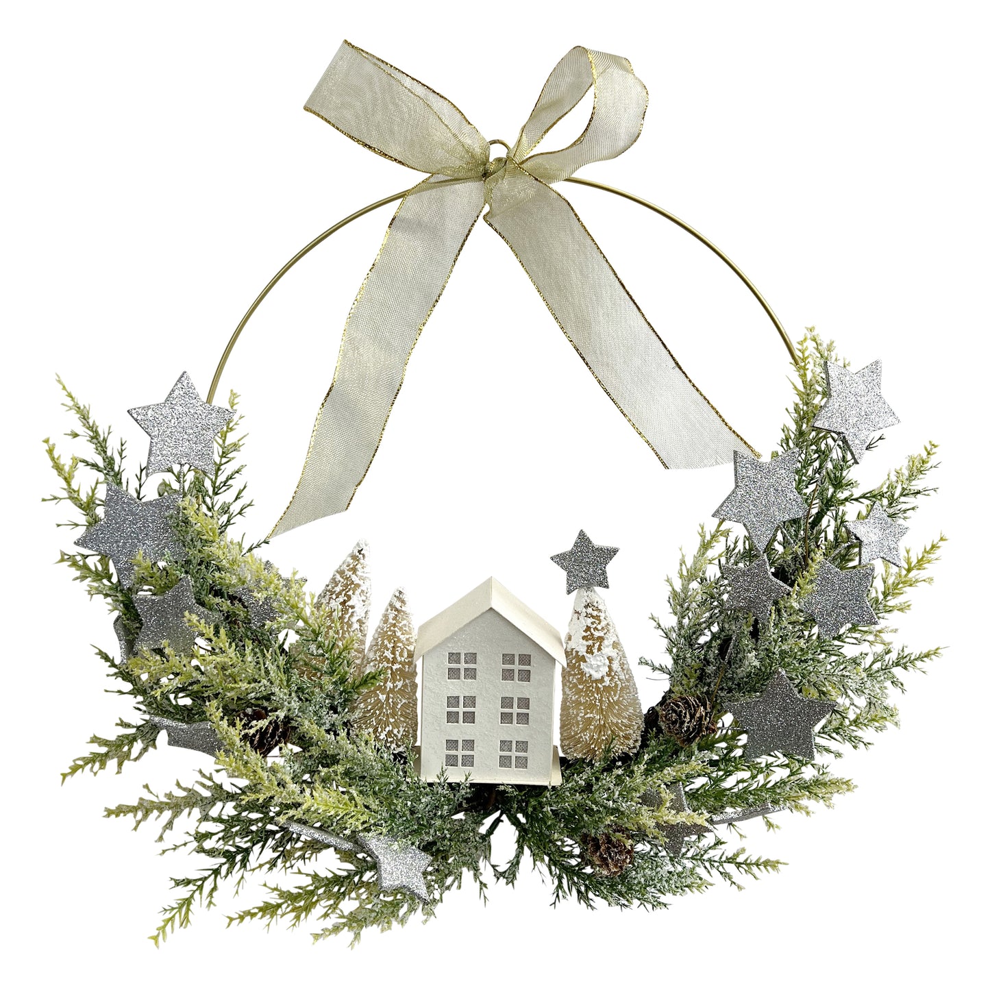 18" Wreath with Light-Up House