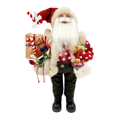 Red Sweater Santa with Toys 18"