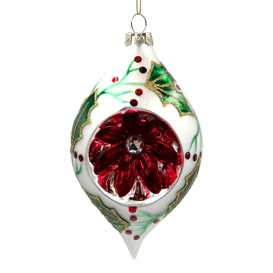 White Finial Holly Glass Ornament