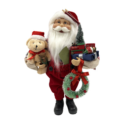 Red Plaid Santa with Toys 17"