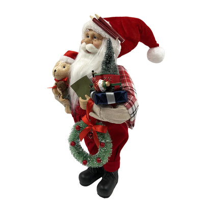 Red Plaid Santa with Toys 17"