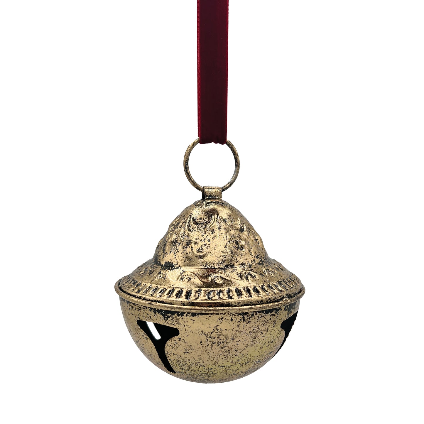 Metal Gold Bell on Red Ribbon Ornament