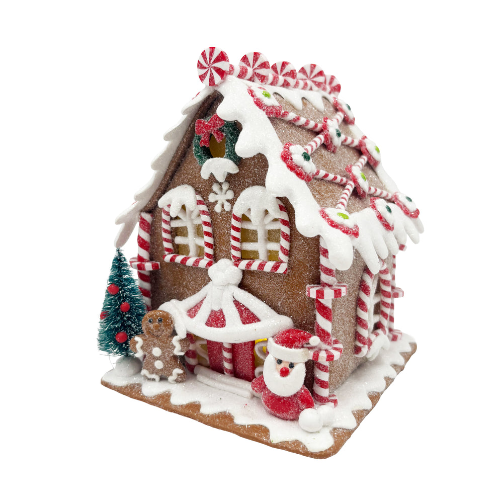 Lit Peppermint Gingerbread Santa Workshop
