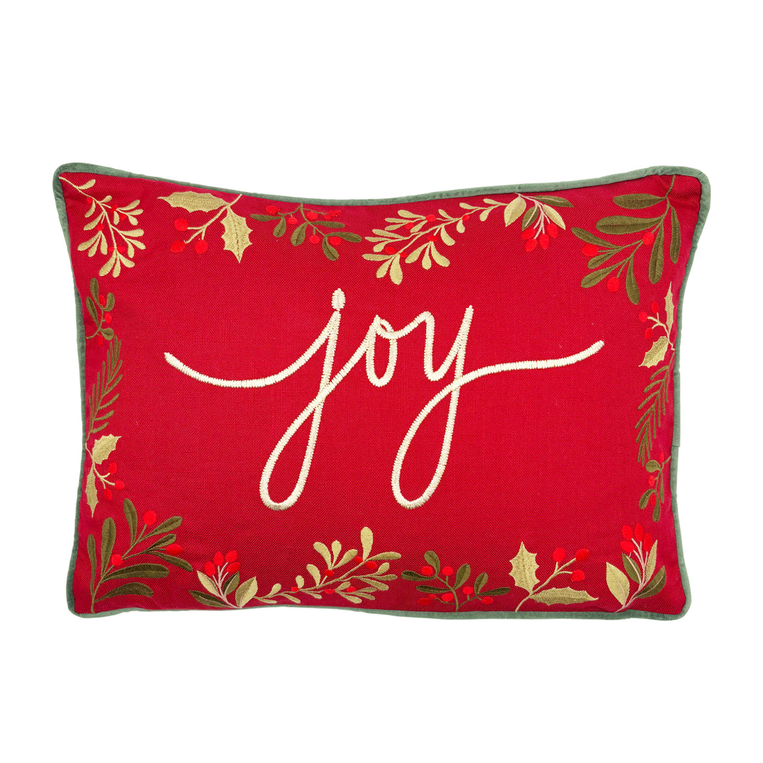 Embroidered "Joy" Pillow Cover