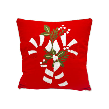 Pillow with Tufted Candy Canes 18x18"