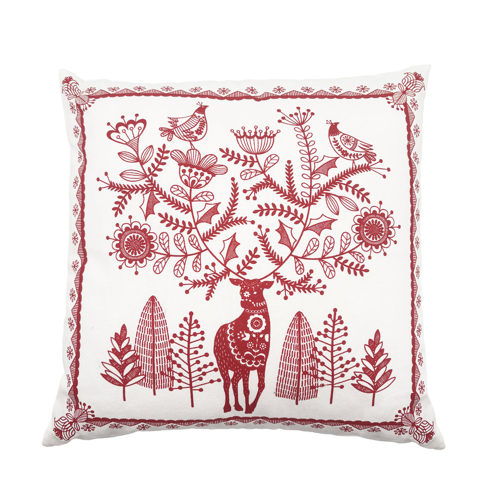 Red and White Folk Reindeer Collection Pillow