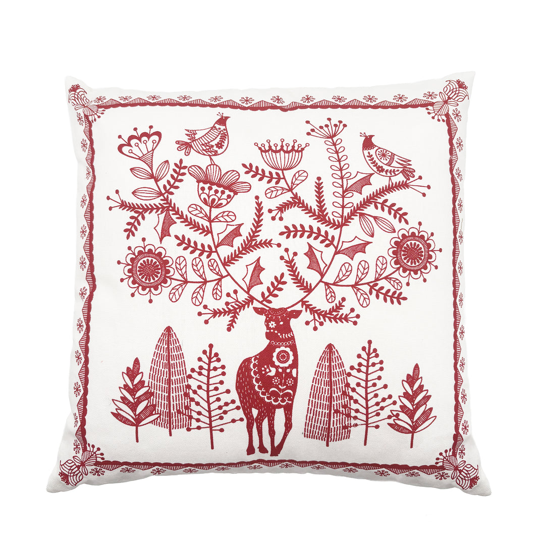 Red and White Folk Reindeer Collection Pillow