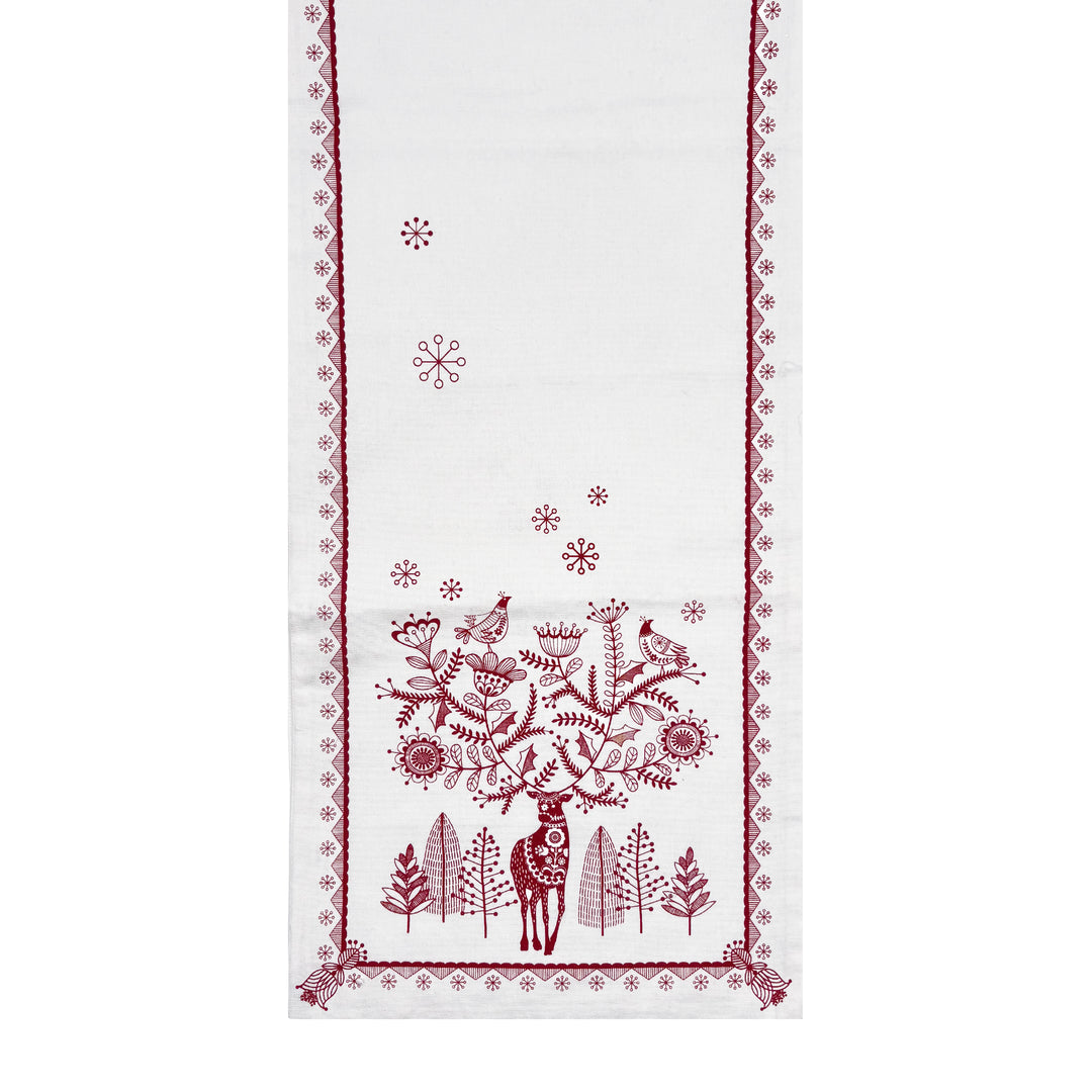 Red and White Folk Reindeer Collection Table Runner