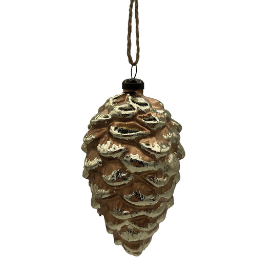 Brown and Gold Pinecone Glass Ornament