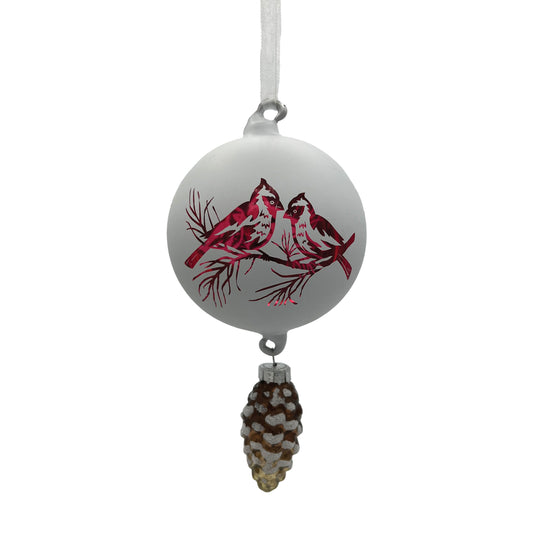 Cardinal and Pinecone Glass Ornament