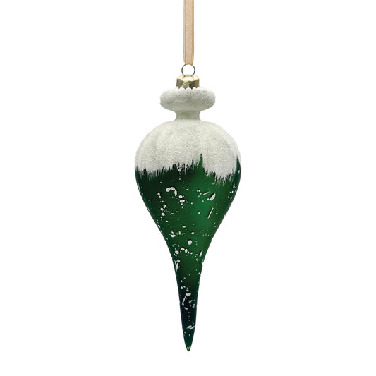 Green & White Finial Glass Ornament