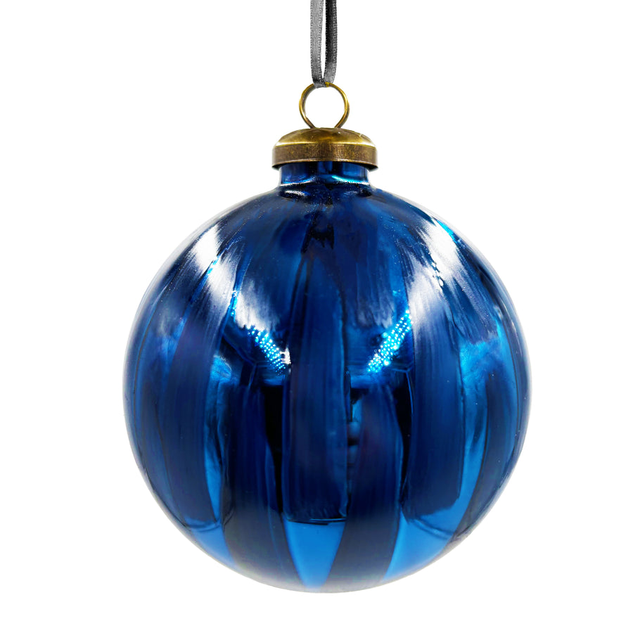 Shiny Blue Ball with Painted Blue Brush Accents