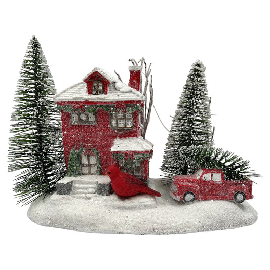 Light-Up Red House Resin Figurine