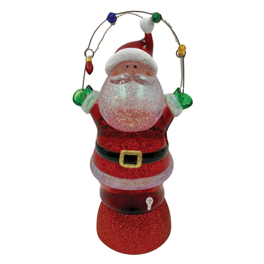 Light-Up Santa with String Lights 10"