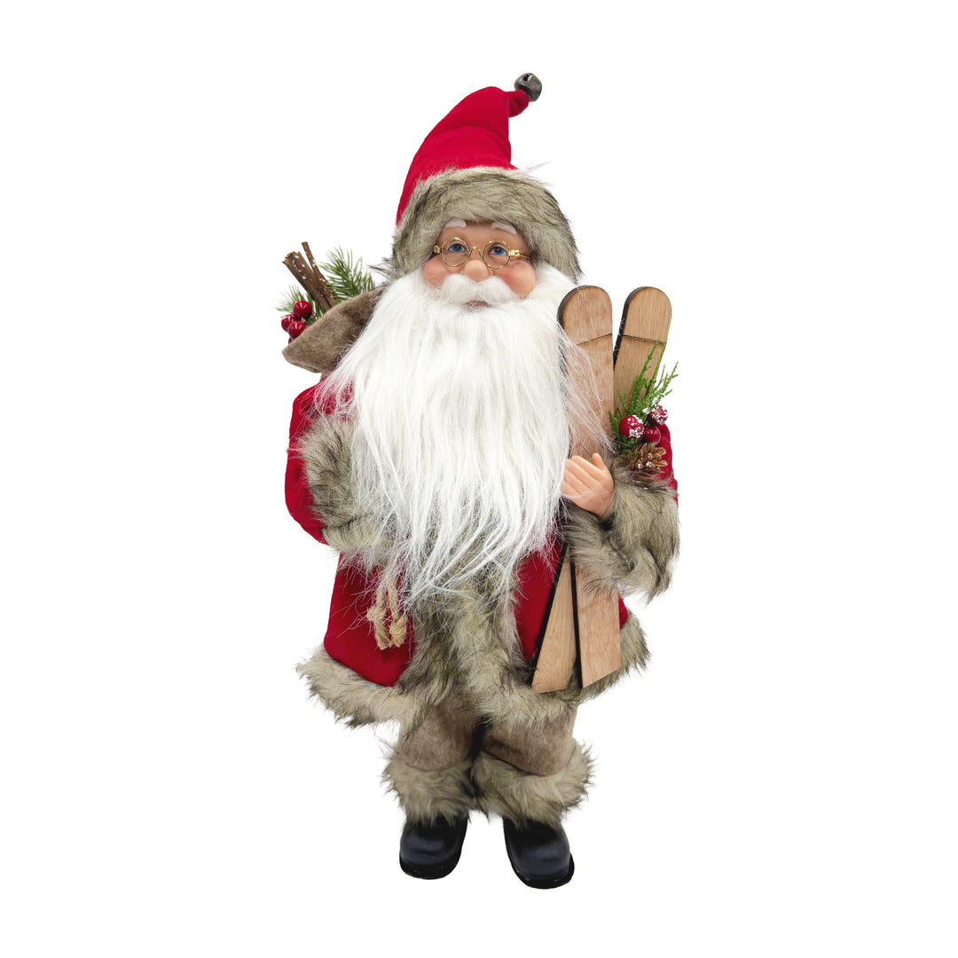 Traditional Fabric Santa with Skis & Gifts