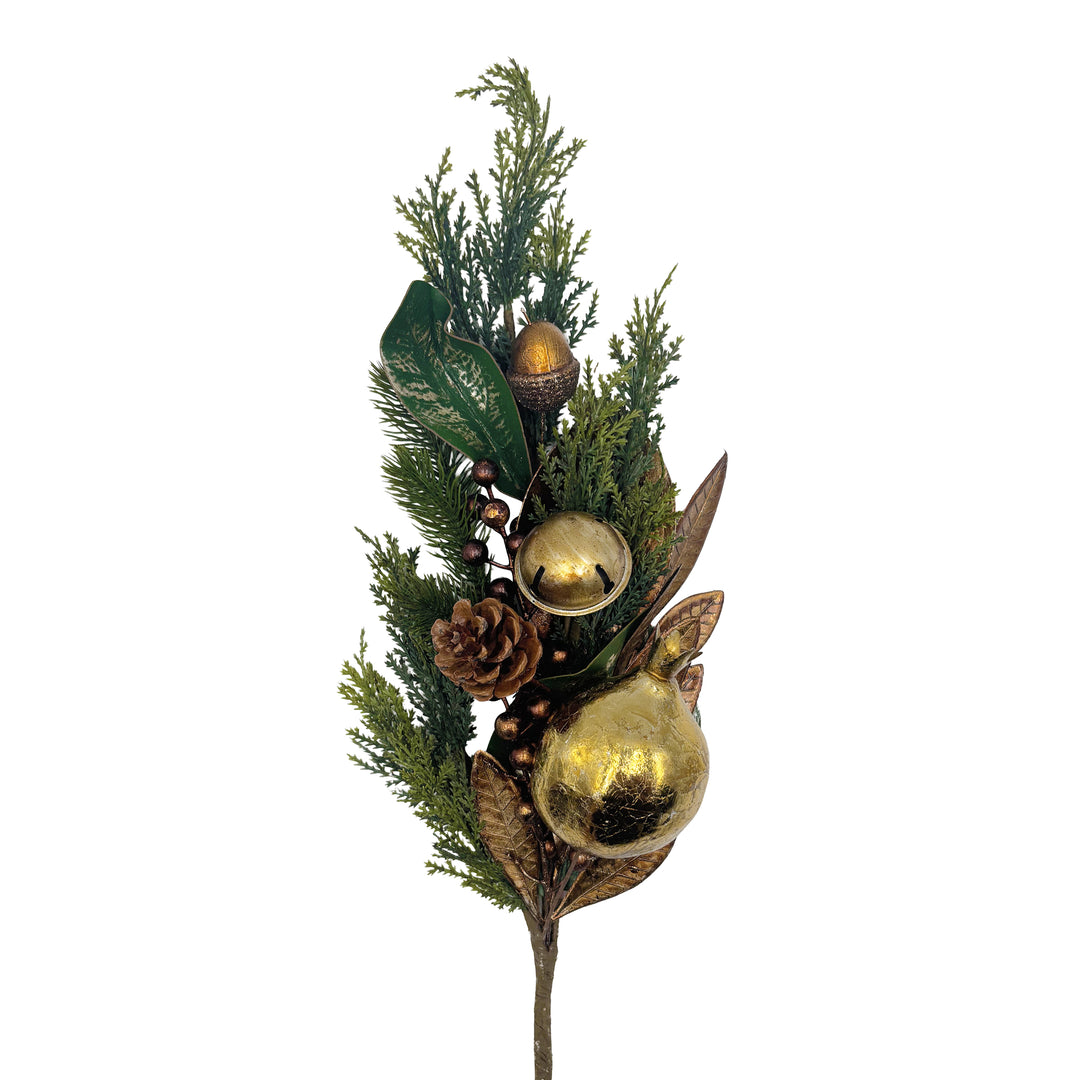 Metallic Foliage and Ornament Pick
