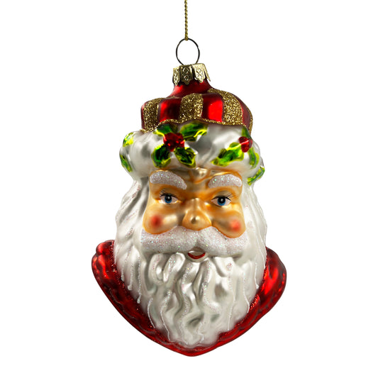 Holly Santa Glass Ornament