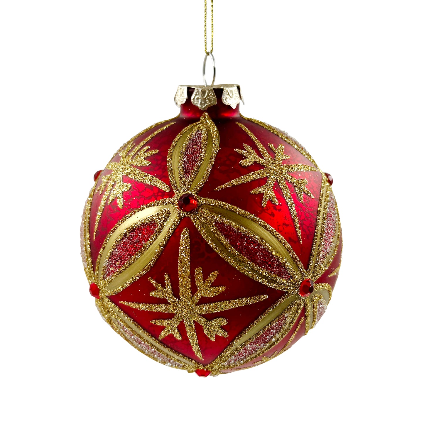 Red & Gold Snowflake Glass Ball Ornament