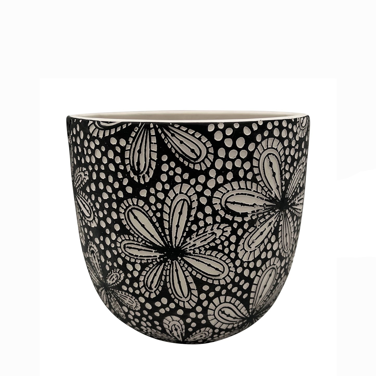 Black Cement Pot with Floral Imprint 5"