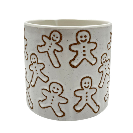 White Gingerbread Men 5" Ceramic Pot