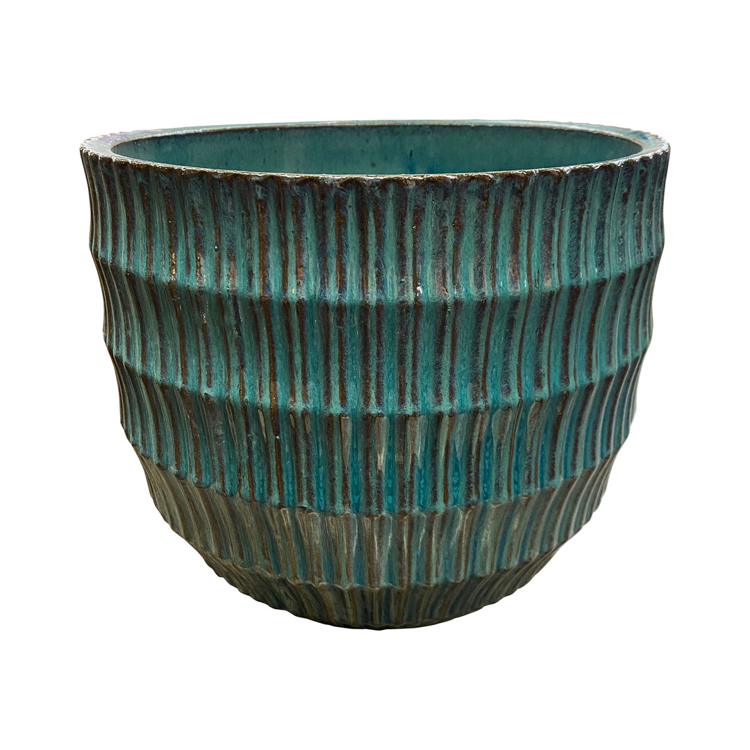 Ceramic Ribbed Teal Pot