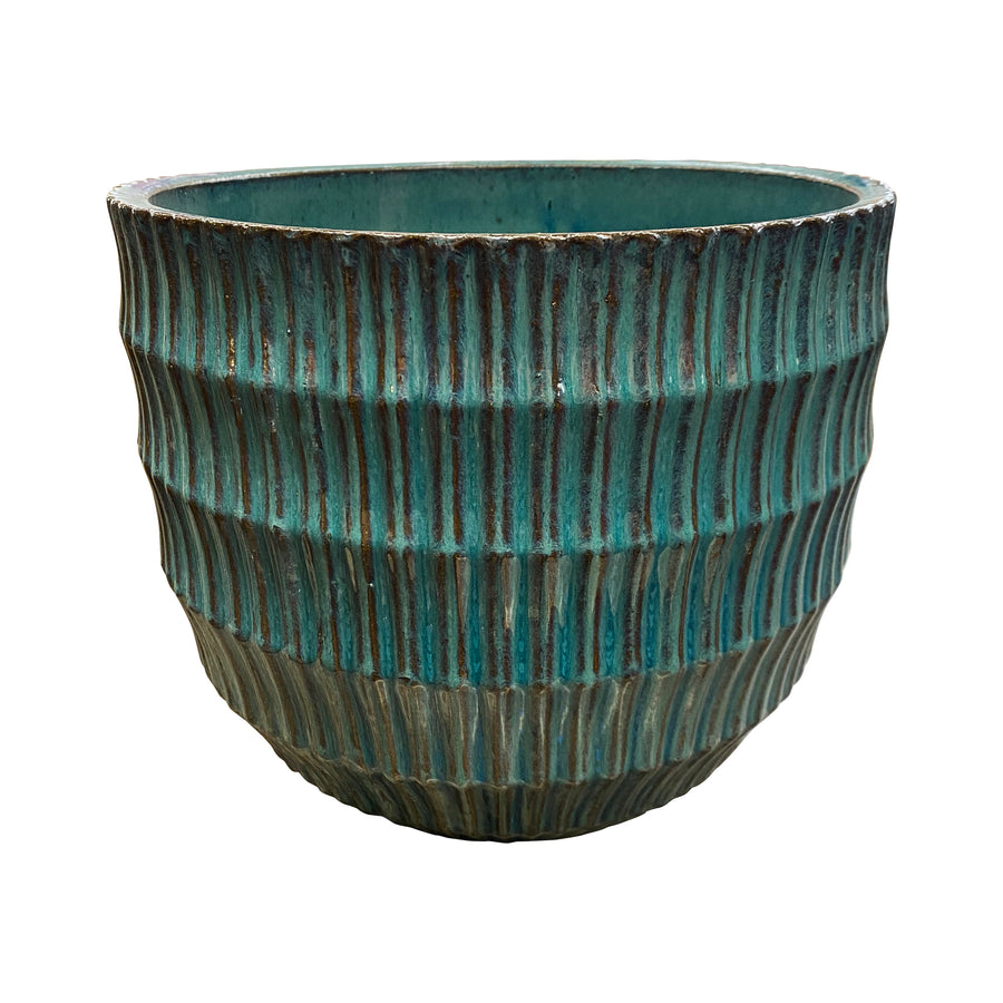 Ceramic Ribbed Teal Pot