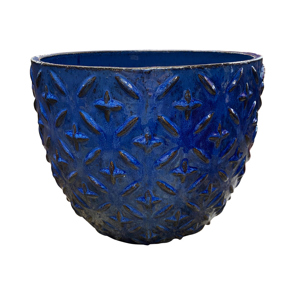 Ceramic Diamond Design Blue Pot 11.8 Inches