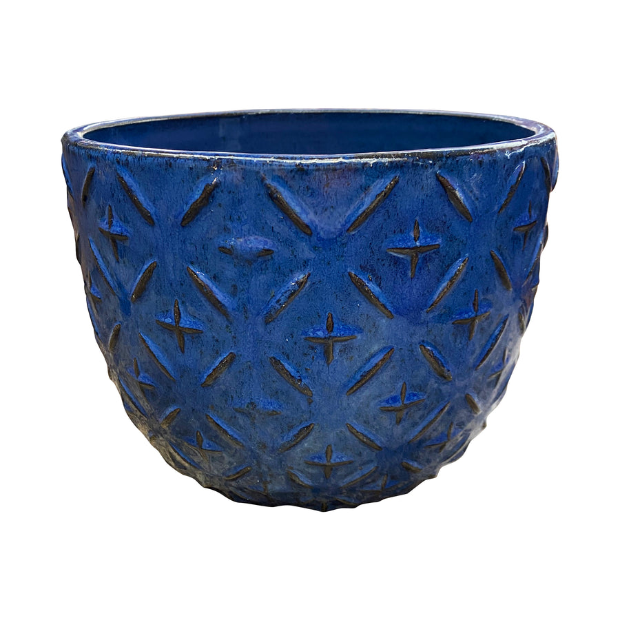 Ceramic Diamond Design Blue Pot 8.5 Inches