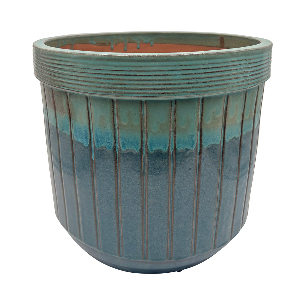 Ceramic Blue Green Striped Pot