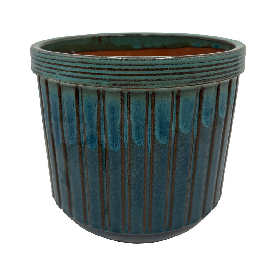 Ceramic Blue Green Striped Pot
